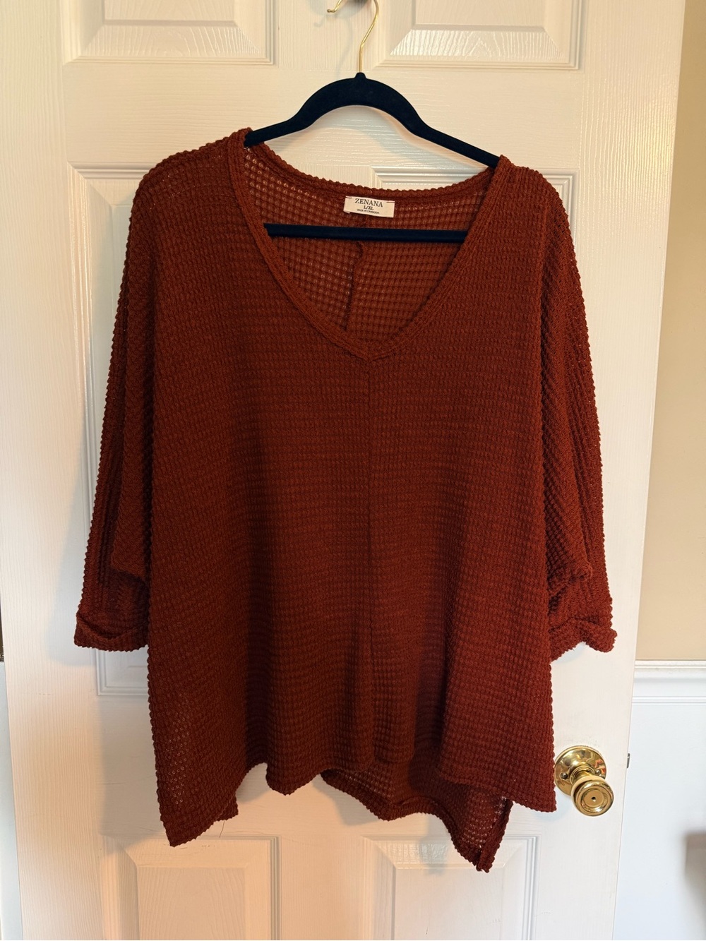 Zenana Outfitters Waffle Knit V-Neck Sweater - Rust